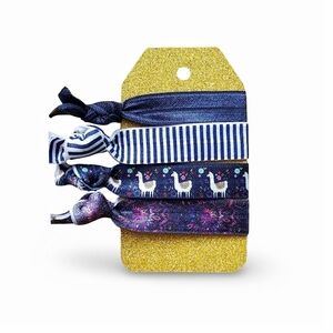 Navy & White Assorted 4-Pack Hair Ties Handmade No Crease FOE Accessories